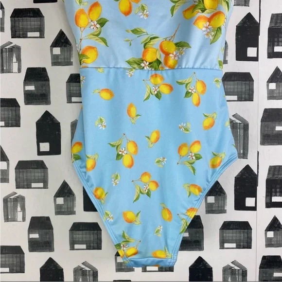 ASOS One piece Swimsuit Lemon Print Tie Back - Picture 2 of 5